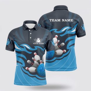 Mens Bowling Custom Bowling Ball Pins Team League Polo Shirt