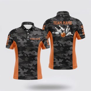 Mens Bowling Custom Gray Camo Bowling Team Polo Shirt