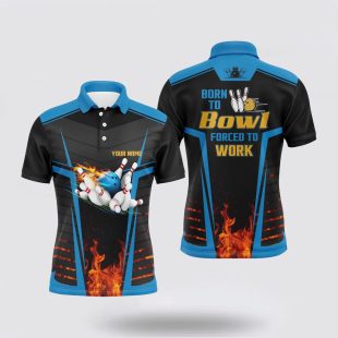 Mens Bowling Custom Name Born To Bowl Forced To Work Polo Shirt