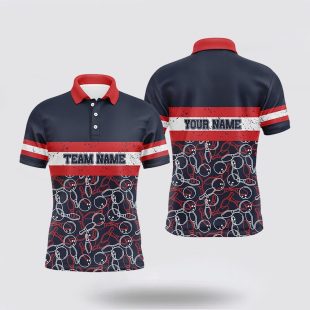 Mens Bowling Custom Name Red And Blue Vintage Bowling Team Bowlers Polo Shirt