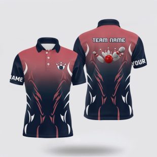 Mens Bowling Custom Navy And Red Retro Bowling Team ts Polo Shirt