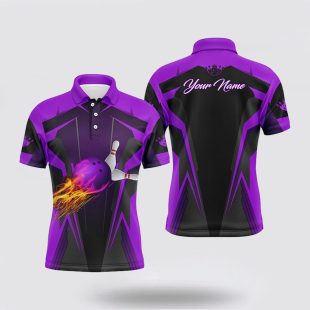 Mens Flame Bowling Ball Pins Polo Shirt