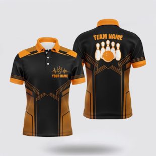 Orange Bowling For Men Custom Bowling With Name Bowling Team For Men Polo Shirt