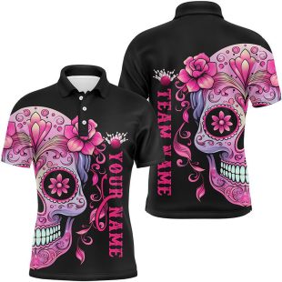 Pink Sugar Skull Tattoo Custom Unisex Team Bowling ts Polo Shirt