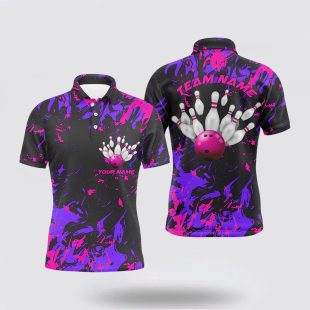 Purple And Pink Camo Bowling Team Custom Men Bowling League Polo Shirt