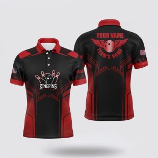 Red And Black Bowling For Men Custom Name And Team Name Bowling Team Polo Shirt