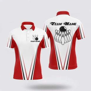 Red And White Men Bowling Custom Name Bowling For Team Bowler Jerse Polo Shirt