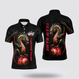 Red Dragon Bowling Team Men Bowling League Polo Shirt