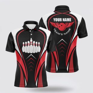 Red White And Black Bowling For Men Bowling Team League Custom Bowling Polo Shirt