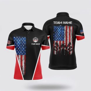 Retro Bowling For Men Vintage American Flag Patriotic Custom Bowler Polo Shirt