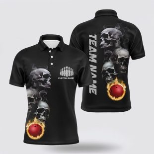 Skull Tattoo Flame Bowling Ball Mens Bowling ts Polo Shirt