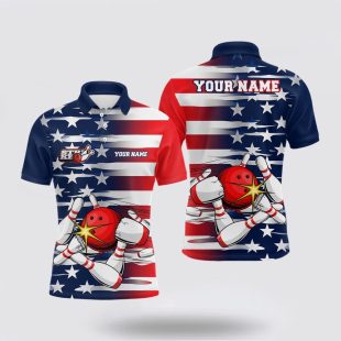 Us Flag Strike Bowling Team ts Polo Shirt